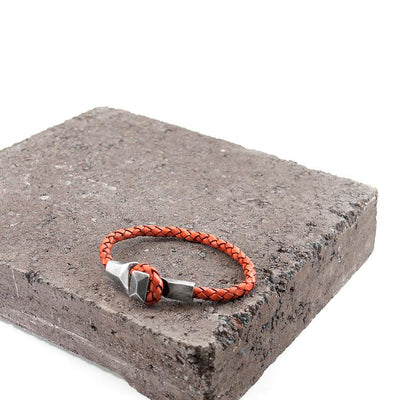 AMBER RED ALDERNEY SILVER AND BRAIDED LEATHER BRACELET - The Clothing LoungeANCHOR & CREW