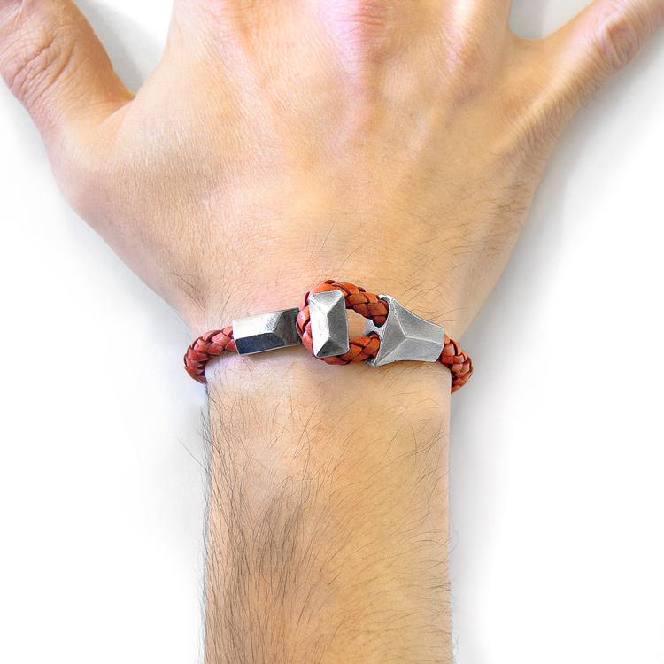 AMBER RED ALDERNEY SILVER AND BRAIDED LEATHER BRACELET - The Clothing LoungeANCHOR & CREW