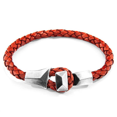 AMBER RED ALDERNEY SILVER AND BRAIDED LEATHER BRACELET - The Clothing LoungeANCHOR & CREW