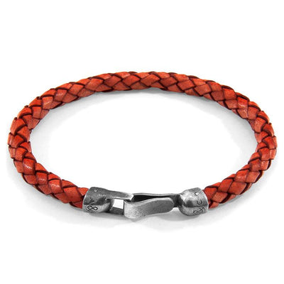 AMBER RED SKYE SILVER AND BRAIDED LEATHER BRACELET - The Clothing LoungeANCHOR & CREW