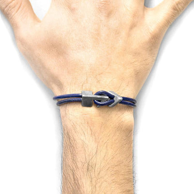 AZURE BLUE BRIXHAM SILVER AND ROUND LEATHER BRACELET - The Clothing LoungeANCHOR & CREW