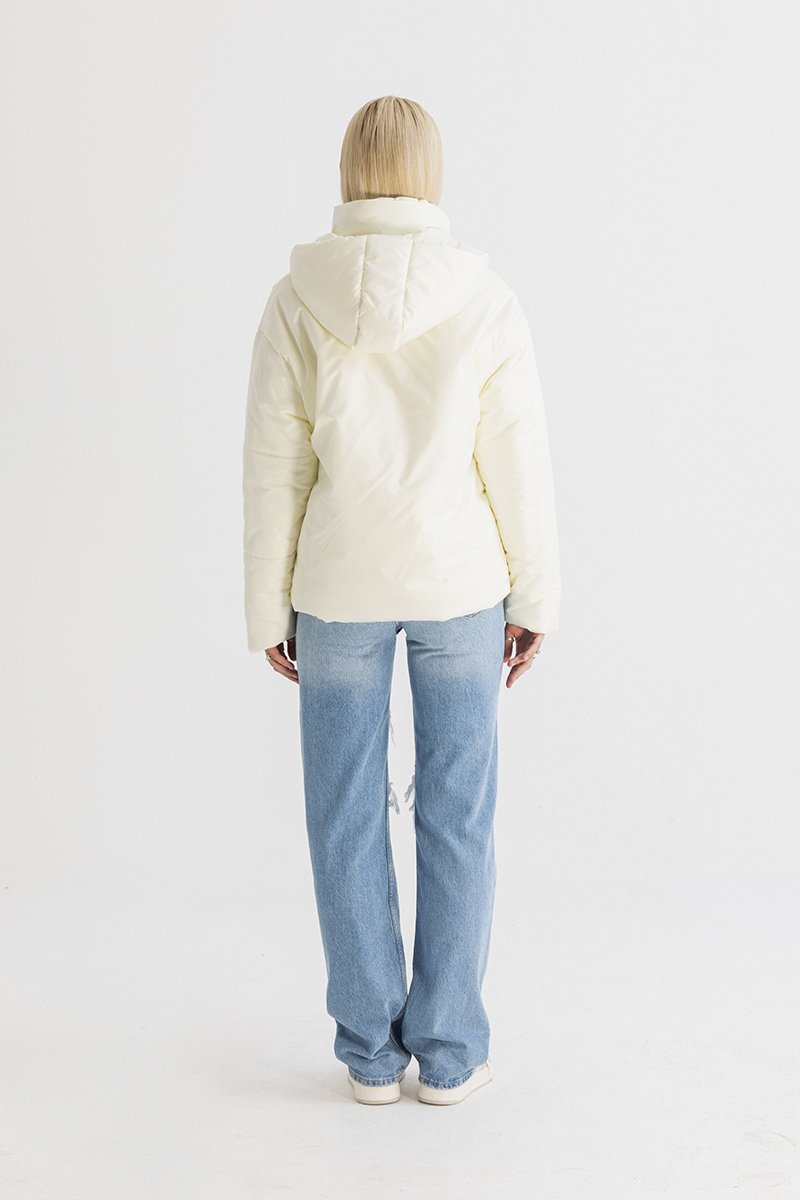 Women's Asymmetric Zip Front Puffer Jacket in Beige