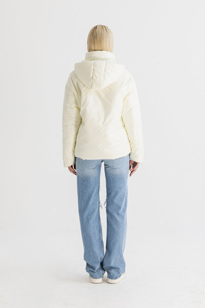 Women's Asymmetric Zip Front Puffer Jacket in Beige