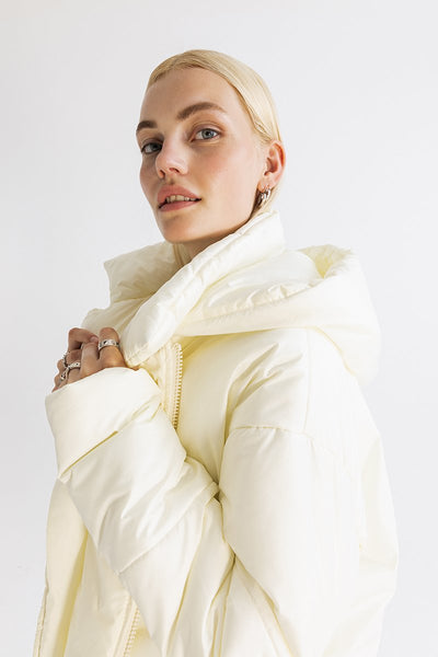 Women's Asymmetric Zip Front Puffer Jacket in Beige