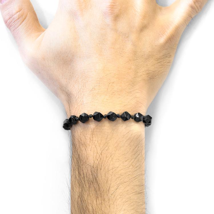BLACK AGATE ZEBEDEE SILVER AND STONE BEADED MACRAME BRACELET - The Clothing LoungeANCHOR & CREW