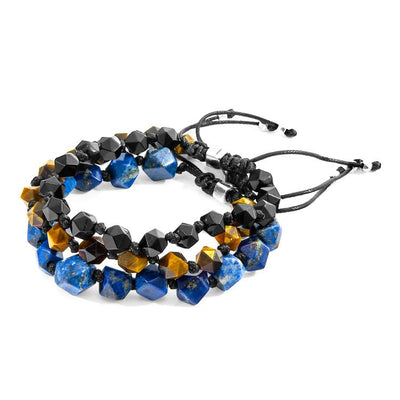 BLACK AGATE ZEBEDEE SILVER AND STONE BEADED MACRAME BRACELET - The Clothing LoungeANCHOR & CREW