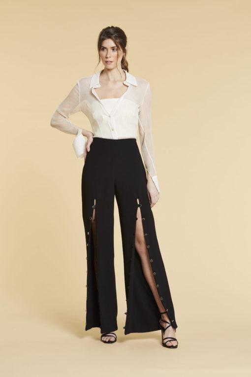 Black Front Split Trousers with Buttons - The Clothing LoungeSinclair London