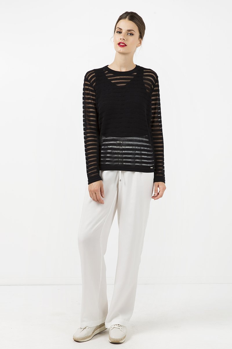 Black Knit Top with Semi Sheer Stripes - Conquista Fashion - The Clothing LoungeConquista Fashion