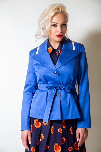 Blue Cotton Jacket with belt - The Clothing LoungeModa De La Maria