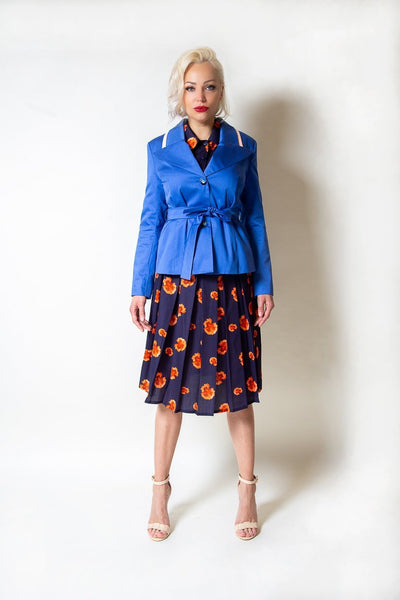 Blue Cotton Jacket with belt - The Clothing LoungeModa De La Maria