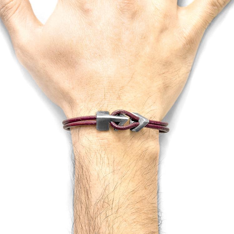 BORDEAUX RED BRIXHAM SILVER AND ROUND LEATHER BRACELET - The Clothing LoungeANCHOR & CREW