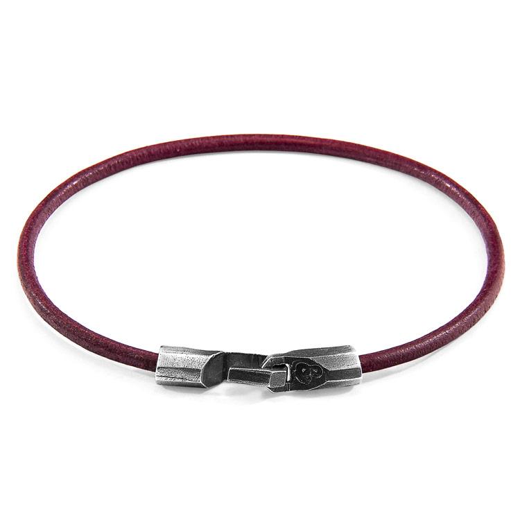 BORDEAUX RED TALBOT SILVER AND ROUND LEATHER BRACELET - The Clothing LoungeANCHOR & CREW