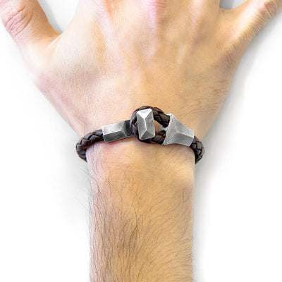 CACAO BROWN ALDERNEY SILVER AND BRAIDED LEATHER BRACELET - The Clothing LoungeANCHOR & CREW