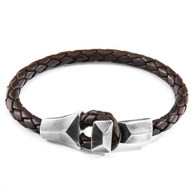 CACAO BROWN ALDERNEY SILVER AND BRAIDED LEATHER BRACELET - The Clothing LoungeANCHOR & CREW