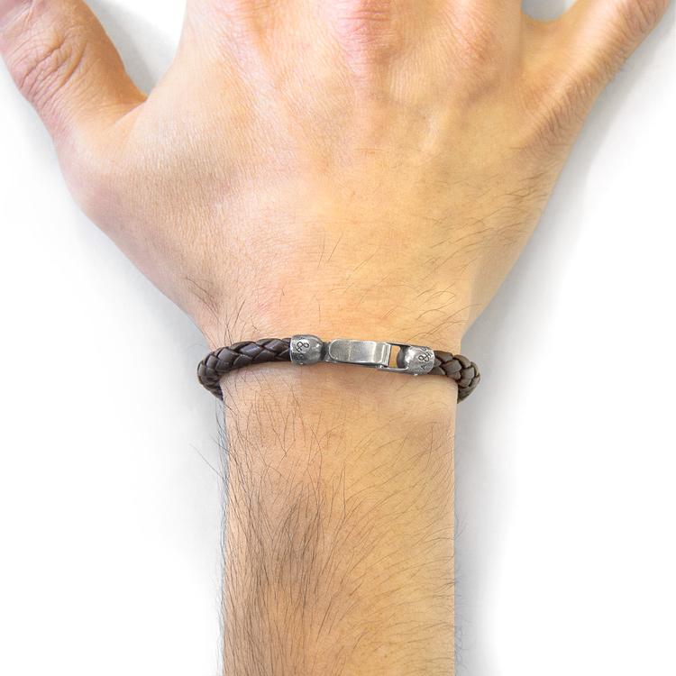 CACAO BROWN SKYE SILVER AND BRAIDED LEATHER BRACELET - The Clothing LoungeANCHOR & CREW