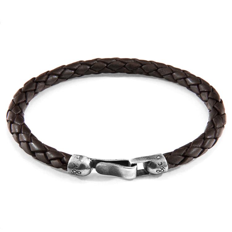CACAO BROWN SKYE SILVER AND BRAIDED LEATHER BRACELET - The Clothing LoungeANCHOR & CREW