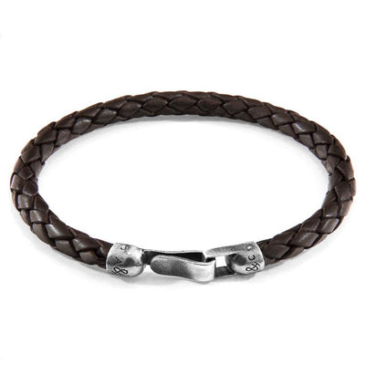 CACAO BROWN SKYE SILVER AND BRAIDED LEATHER BRACELET - The Clothing LoungeANCHOR & CREW