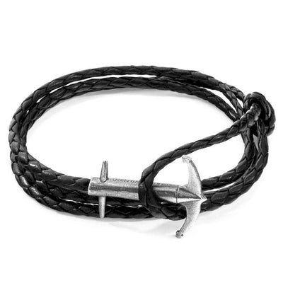 COAL BLACK ADMIRAL ANCHOR SILVER AND BRAIDED LEATHER BRACELET - The Clothing LoungeANCHOR & CREW