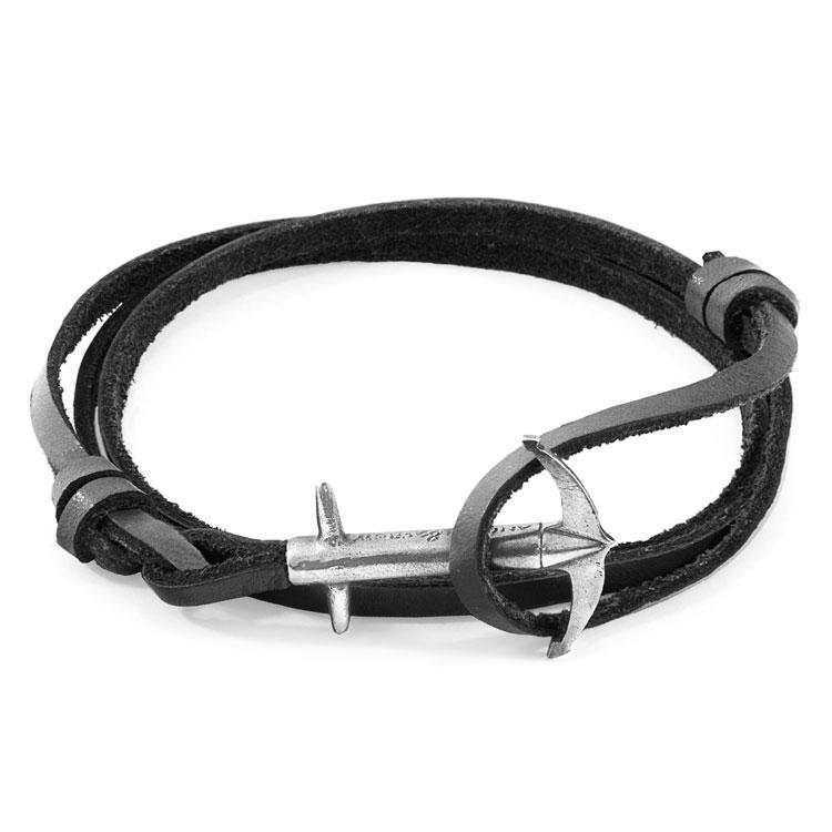 COAL BLACK ADMIRAL ANCHOR SILVER AND FLAT LEATHER BRACELET - The Clothing LoungeANCHOR & CREW
