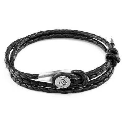 COAL BLACK DUNDEE SILVER AND BRAIDED LEATHER BRACELET - The Clothing LoungeANCHOR & CREW
