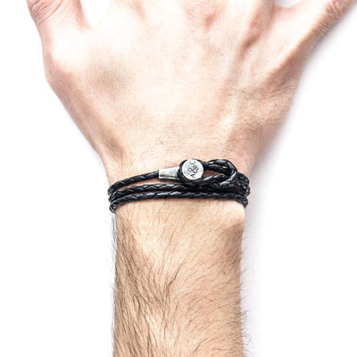 COAL BLACK DUNDEE SILVER AND BRAIDED LEATHER BRACELET - The Clothing LoungeANCHOR & CREW