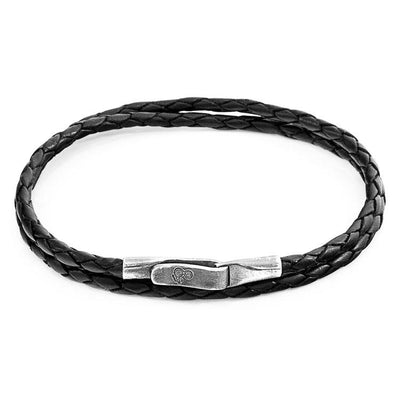 COAL BLACK LIVERPOOL SILVER AND BRAIDED LEATHER BRACELET - The Clothing LoungeANCHOR & CREW