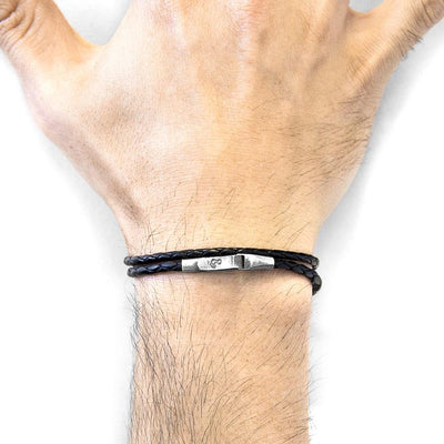 COAL BLACK LIVERPOOL SILVER AND BRAIDED LEATHER BRACELET - The Clothing LoungeANCHOR & CREW