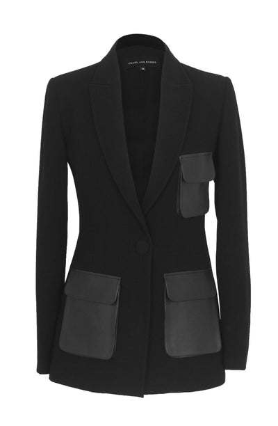 Crepe Blazer With Leather Utility Pockets - The Clothing LoungePEARL AND RUBIES