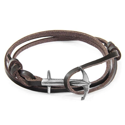 DARK BROWN ADMIRAL ANCHOR SILVER AND FLAT LEATHER BRACELET - The Clothing LoungeANCHOR & CREW