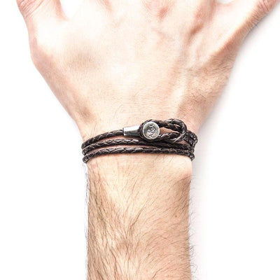 DARK BROWN DUNDEE SILVER AND BRAIDED LEATHER BRACELET - The Clothing LoungeANCHOR & CREW