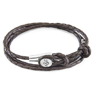 DARK BROWN DUNDEE SILVER AND BRAIDED LEATHER BRACELET - The Clothing LoungeANCHOR & CREW