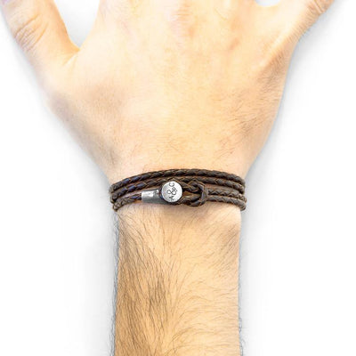 DARK BROWN DUNDEE SILVER AND BRAIDED LEATHER BRACELET - The Clothing LoungeANCHOR & CREW