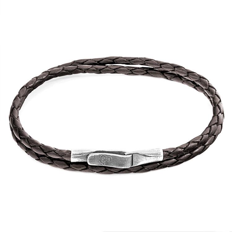DARK BROWN LIVERPOOL SILVER AND BRAIDED LEATHER BRACELET - The Clothing LoungeANCHOR & CREW