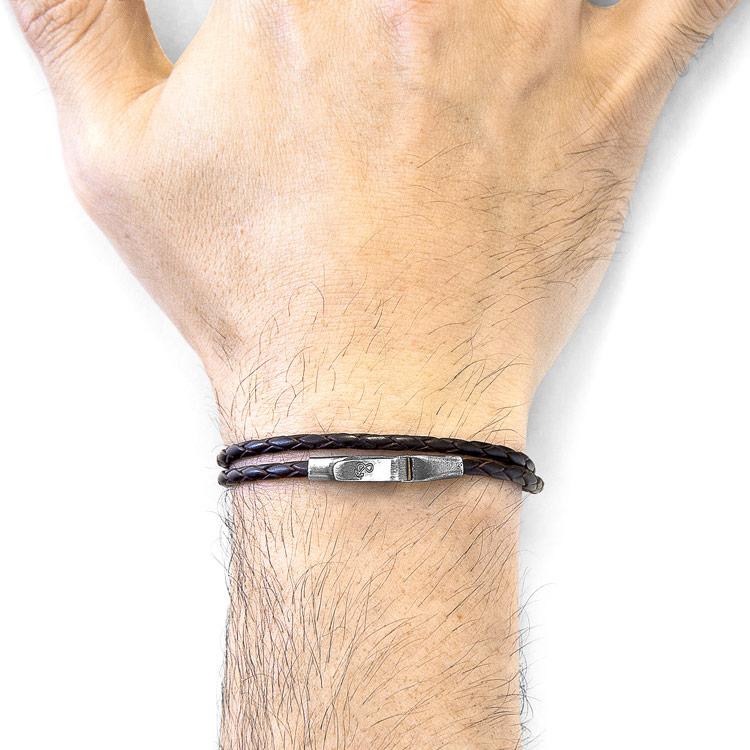 DARK BROWN LIVERPOOL SILVER AND BRAIDED LEATHER BRACELET - The Clothing LoungeANCHOR & CREW