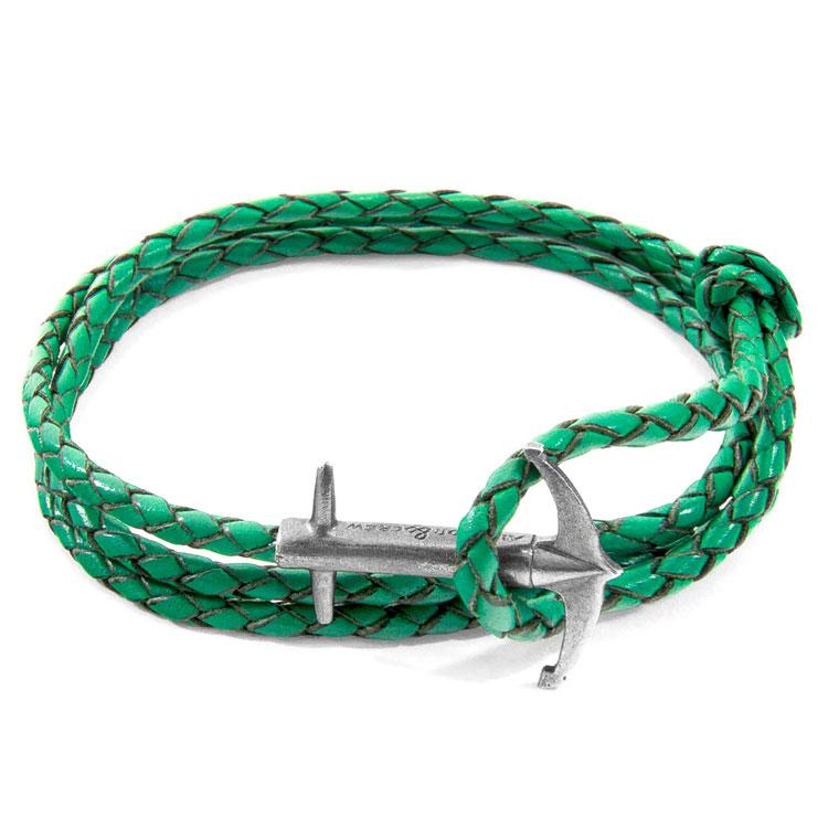 FERN GREEN ADMIRAL ANCHOR SILVER AND BRAIDED LEATHER BRACELET - The Clothing LoungeANCHOR & CREW