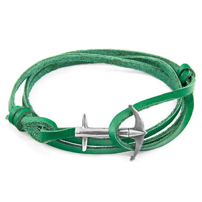 FERN GREEN ADMIRAL ANCHOR SILVER AND FLAT LEATHER BRACELET - The Clothing LoungeANCHOR & CREW