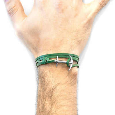 FERN GREEN ADMIRAL ANCHOR SILVER AND FLAT LEATHER BRACELET - The Clothing LoungeANCHOR & CREW