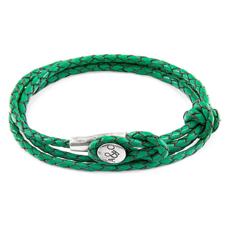 FERN GREEN DUNDEE SILVER AND BRAIDED LEATHER BRACELET - The Clothing LoungeANCHOR & CREW
