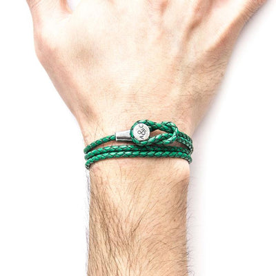 FERN GREEN DUNDEE SILVER AND BRAIDED LEATHER BRACELET - The Clothing LoungeANCHOR & CREW