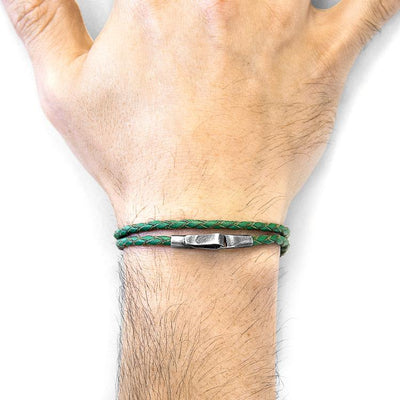 FERN GREEN LIVERPOOL SILVER AND BRAIDED LEATHER BRACELET - The Clothing LoungeANCHOR & CREW