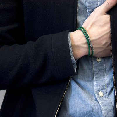 FERN GREEN LIVERPOOL SILVER AND BRAIDED LEATHER BRACELET - The Clothing LoungeANCHOR & CREW