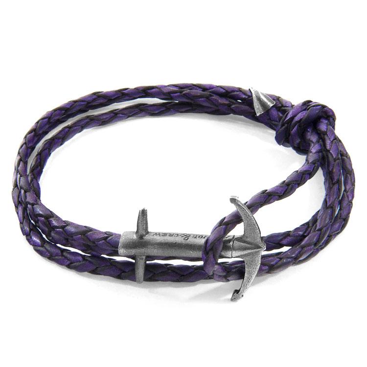 GRAPE PURPLE ADMIRAL ANCHOR SILVER AND BRAIDED LEATHER BRACELET - The Clothing LoungeANCHOR & CREW