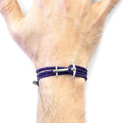GRAPE PURPLE ADMIRAL ANCHOR SILVER AND BRAIDED LEATHER BRACELET - The Clothing LoungeANCHOR & CREW