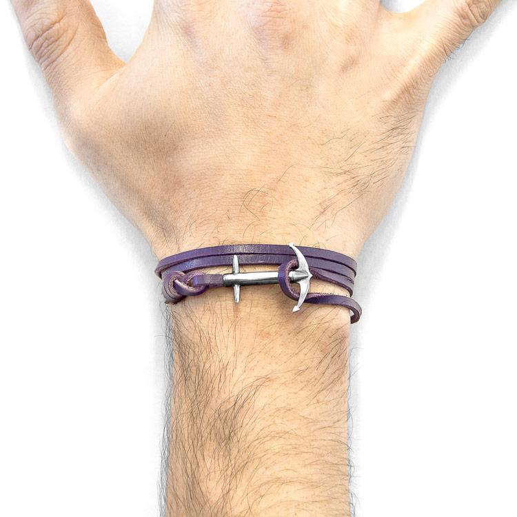 GRAPE PURPLE ADMIRAL ANCHOR SILVER AND FLAT LEATHER BRACELET - The Clothing LoungeANCHOR & CREW