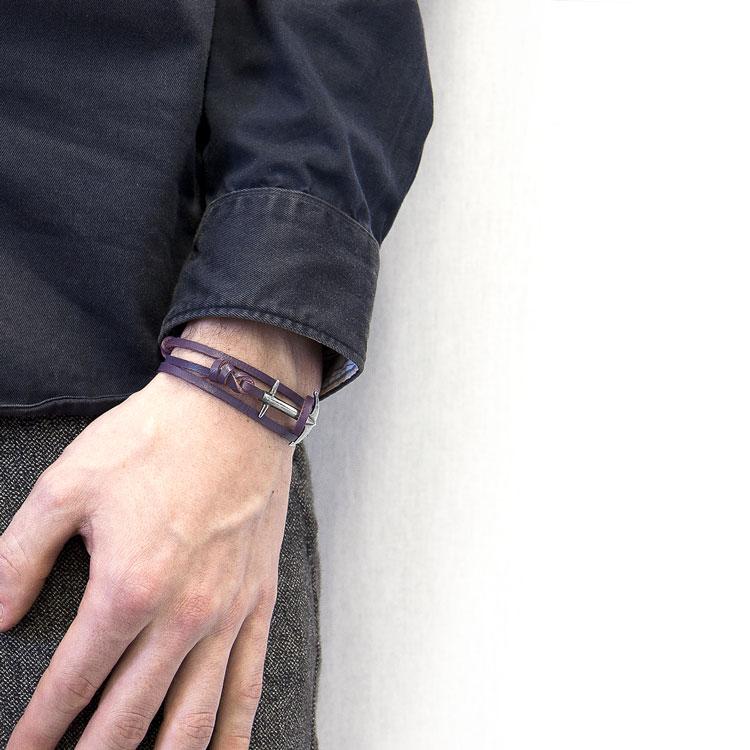 GRAPE PURPLE ADMIRAL ANCHOR SILVER AND FLAT LEATHER BRACELET - The Clothing LoungeANCHOR & CREW