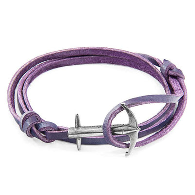 GRAPE PURPLE ADMIRAL ANCHOR SILVER AND FLAT LEATHER BRACELET - The Clothing LoungeANCHOR & CREW