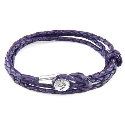 GRAPE PURPLE DUNDEE SILVER AND BRAIDED LEATHER BRACELET - The Clothing LoungeANCHOR & CREW