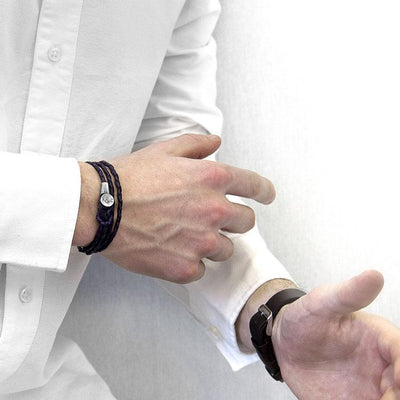 GRAPE PURPLE DUNDEE SILVER AND BRAIDED LEATHER BRACELET - The Clothing LoungeANCHOR & CREW