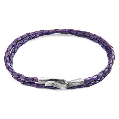 GRAPE PURPLE LIVERPOOL SILVER AND BRAIDED LEATHER BRACELET - The Clothing LoungeANCHOR & CREW