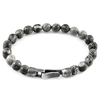 GREY JASPER NACHI SILVER AND STONE BEADED BRACELET - The Clothing LoungeANCHOR & CREW